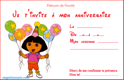 carte invitation anniversaire enfant dora