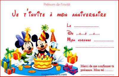 carte d'invitation anniversaire de mickey