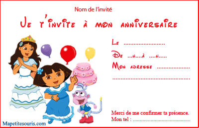 carte invitation annniversaire à imprimer de dora