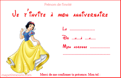 carte invitation anniversaire blanche neige