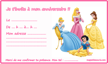 carte invitation anniversaire princesses