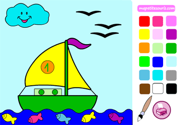 jeux pour enfant : coloriage en ligne bateau voilier