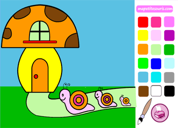 jeux pour enfant : coloriage en ligne famille escargots