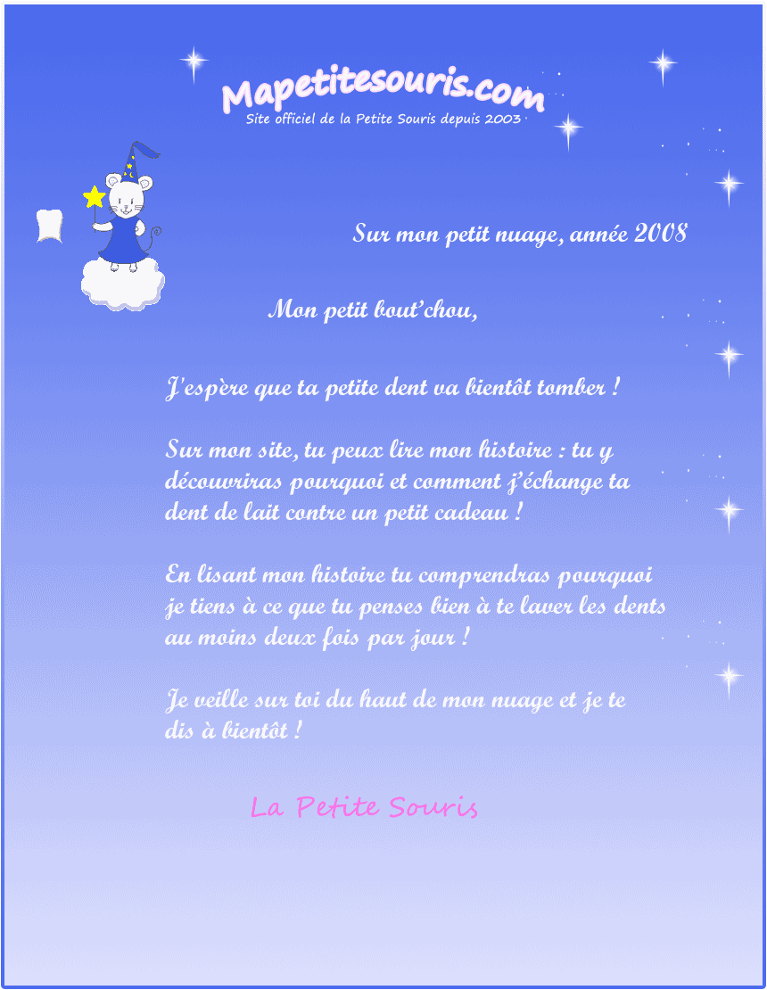 lettre de la petite souris : ma dent est tombée