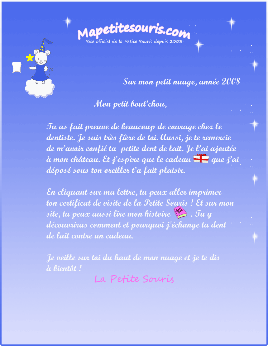 lettre de la petite souris : ma dent est tombée