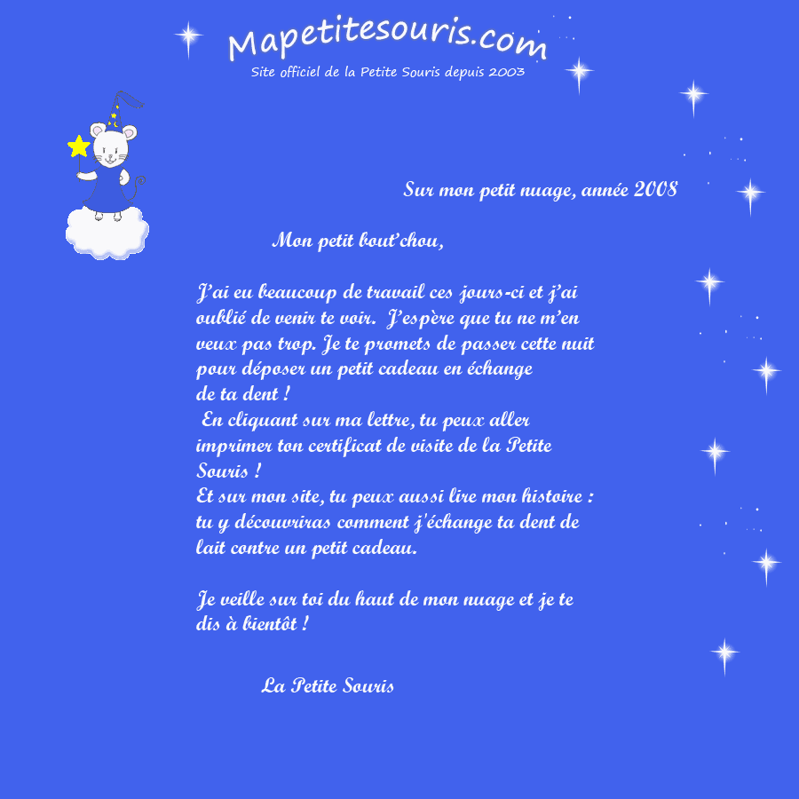 lettre de la petite souris : ma dent est tombée