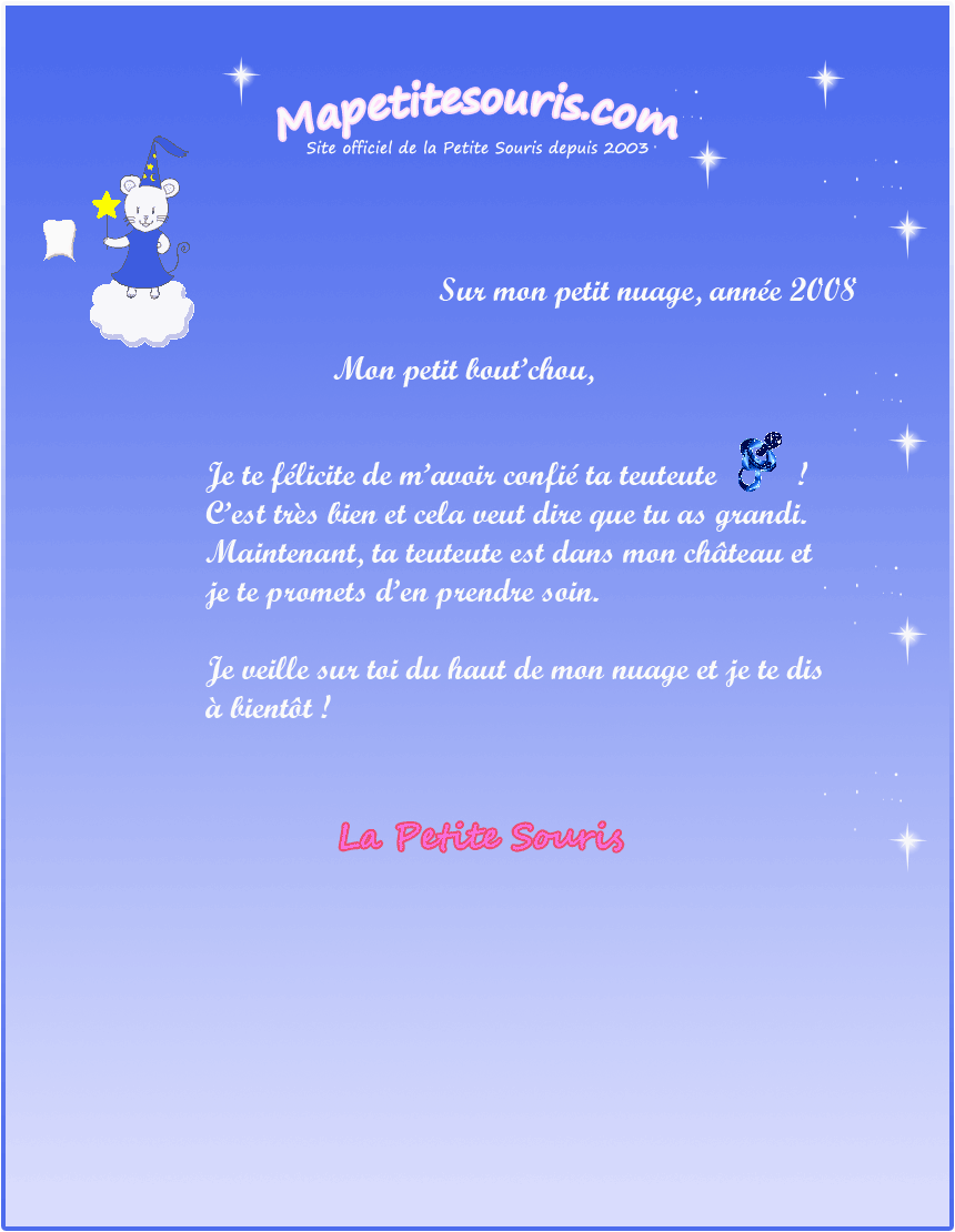 lettre de la petite souris : ma dent est tombée