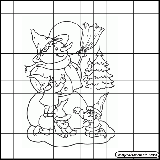 dessiner un phoque dans un quadrillage