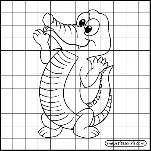 apprendre à dessiner un crocodile avec des quadrillages