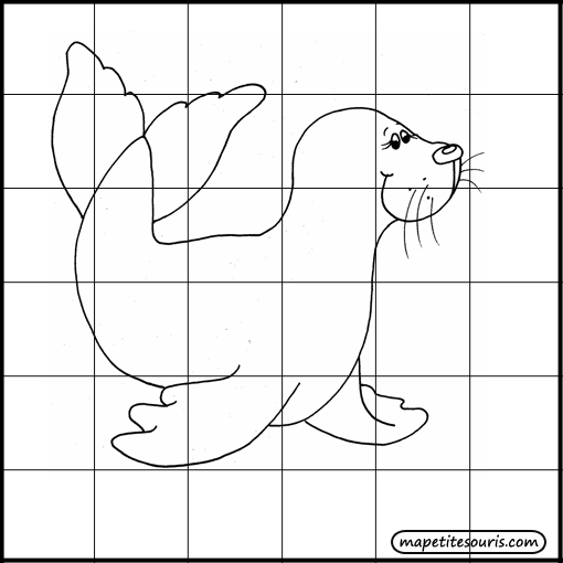 dessiner un phoque dans un quadrillage