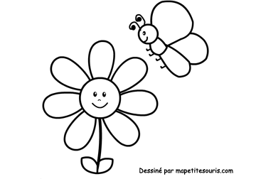 coloring flower and butterfly